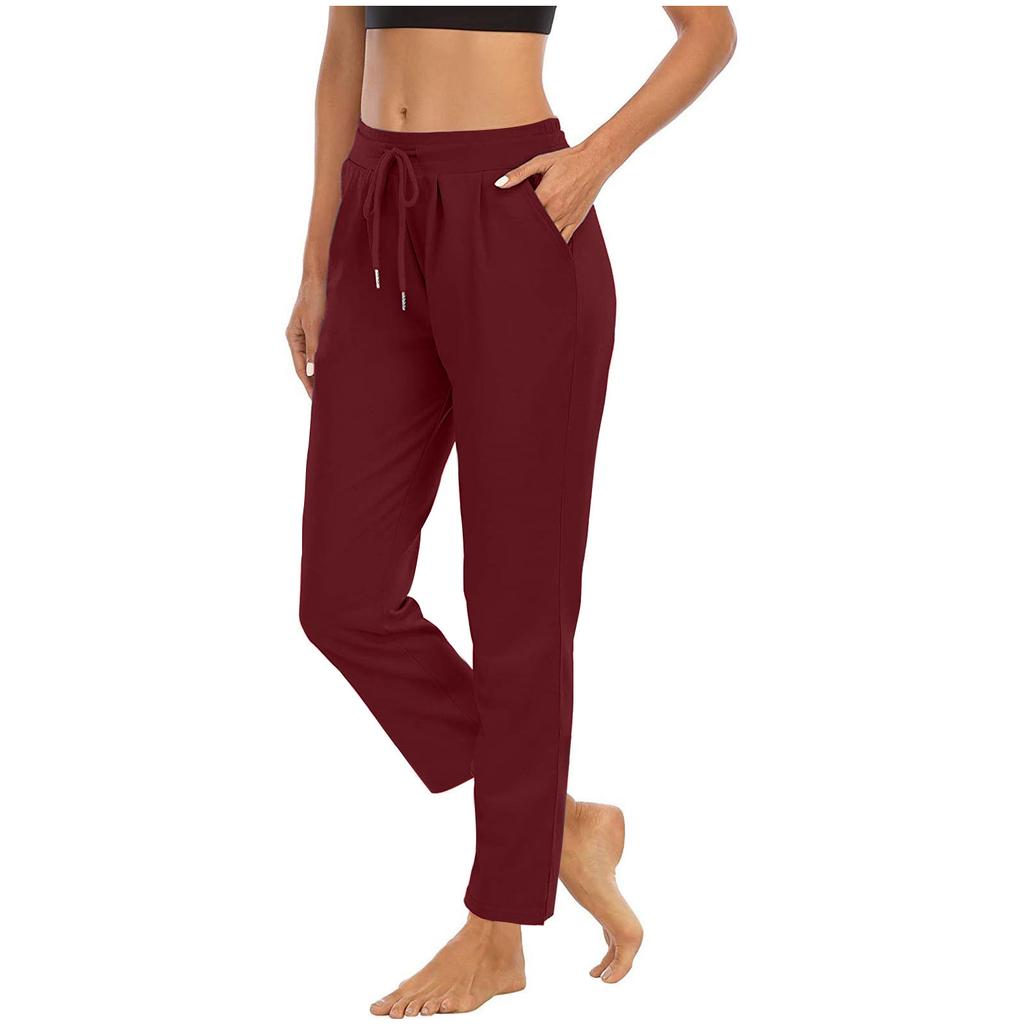 European and American Women's Fashion: Solid Color, High-waist, Casual Yoga/fitness Pants with Side Slits.