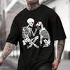 Human And Dog Skeleton Design Motorcycle Men's Summer Cotton T-shirt Short Sleeved Casual Round Neck Tops