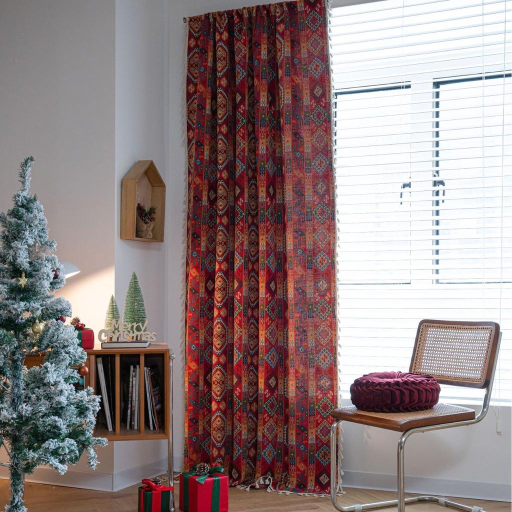 Perdele Stil Boem Jacquard Geometrice Ciucuri Perdea Finisată Valanță Bucătărie Dormitor Living Draperii Semi-opace