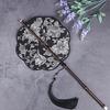 Chinese Ancient Style Black Bamboo Waist Fan Han Dynasty Circular Fan Chinese Style Long Handle Tassel Curling Folding Fan Classical Portable Wrist