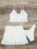 European and American Women's Fashion Solid Bikini Set 3 Pieces Swimwear Set Padded Ruffled Knot Top Briefs Ruffled Skirt Swimsuit Modest Bathing Suit