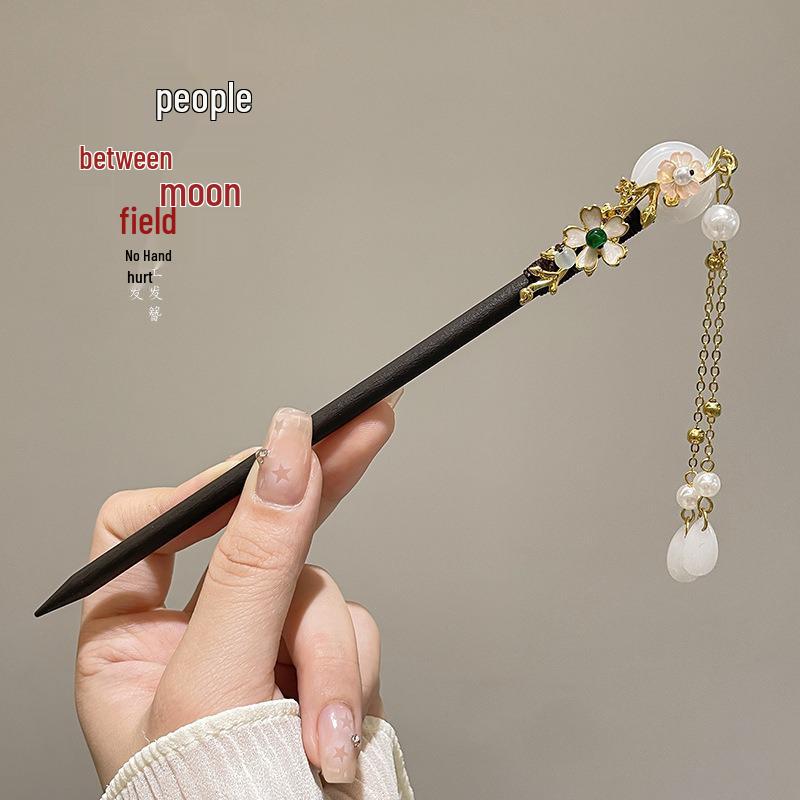 Elegant Black Sandalwood Hairpin with Tassels - Traditional Chinese Hanfu & Cheongsam Accessory for Women