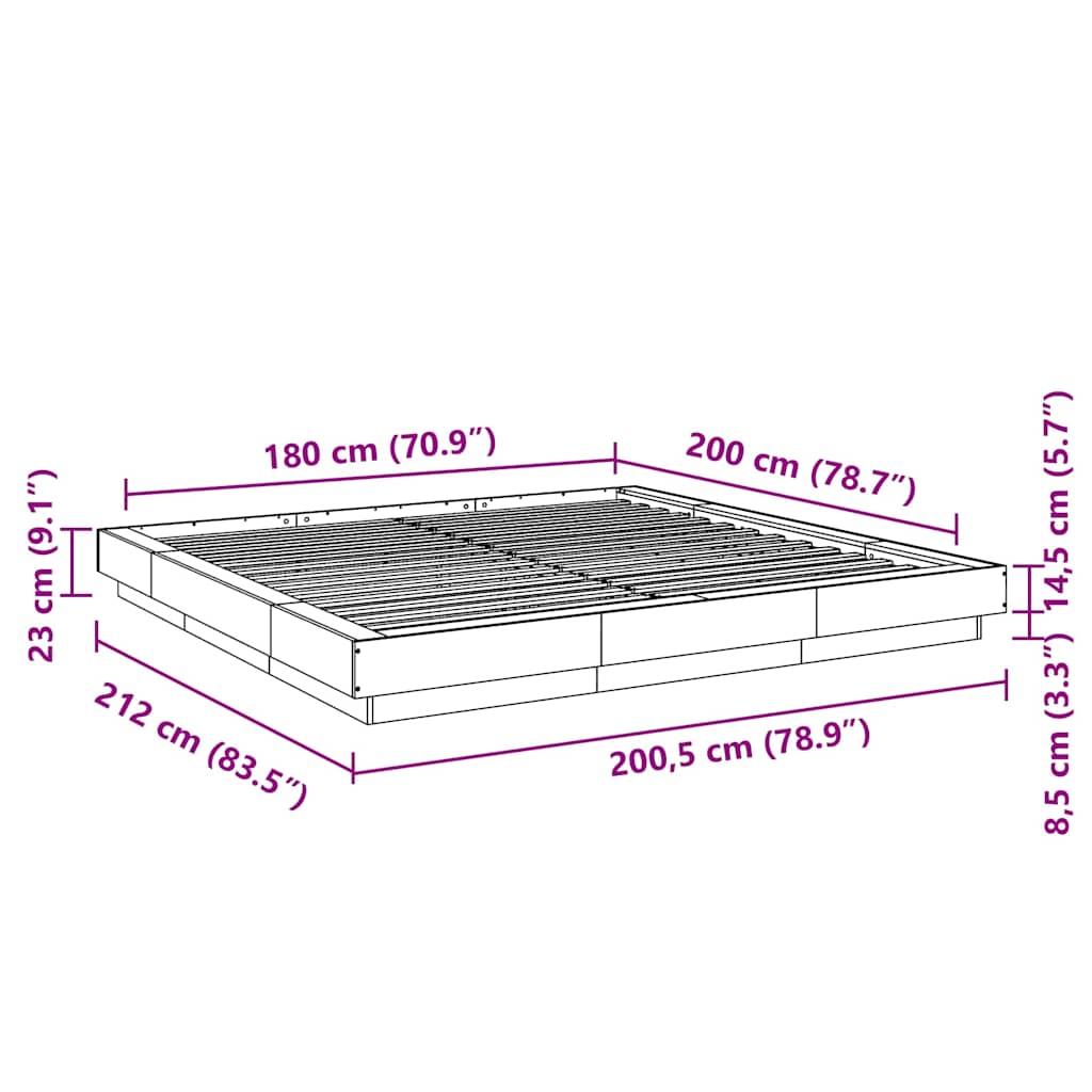 LED Bed Frame White 180 x 200 cm Engineered Wood