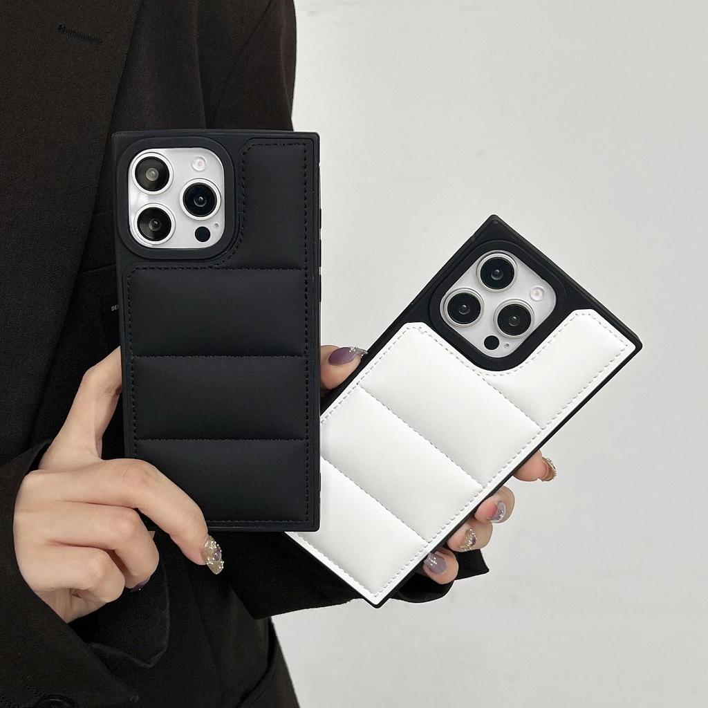 New Leather Square Down Jacket Suitable for iPhonel 16 Promax 15 Plus 14 Pro Max 13 12 11 Phone Case Soft Touch Protection