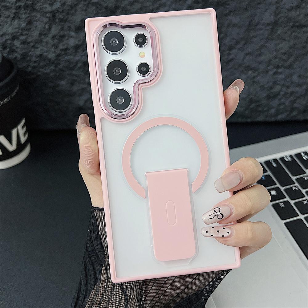 For Magsafe Case For Samsung Galaxy S25 Plus S23 Ultra S24 FE Folding Stand Holder Matte Luxury Magnetic Wireless Charge Cover