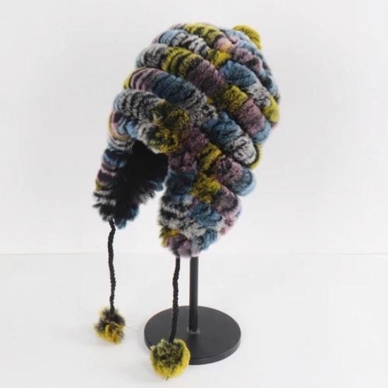 

Горячая Распродажа Зимняя Пушистая Натуральная Шапка Вязаная из Меха Кролика Рекс Женская Теплая Мягкая Настоящая Меховая Шапка-Бомбер из Меха Кролика Рекс Меховые Эластичные Шапки