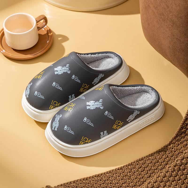 Fashion 2025 Winter Cartoon Print Cotton Slippers Women Indoor Non-Slip Thick Soled  Slippers Woman Warm Soft Plush Shoes Female