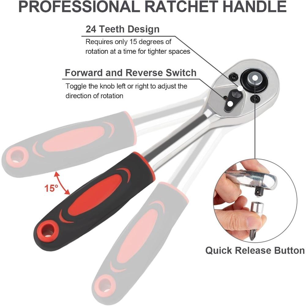 46PCS Small Drive Socket Ratchet Wrench Screwdriver Set, 1/4 Inch Metric Socket and Ratchet Wrench Set with Extension Bar, Upgra