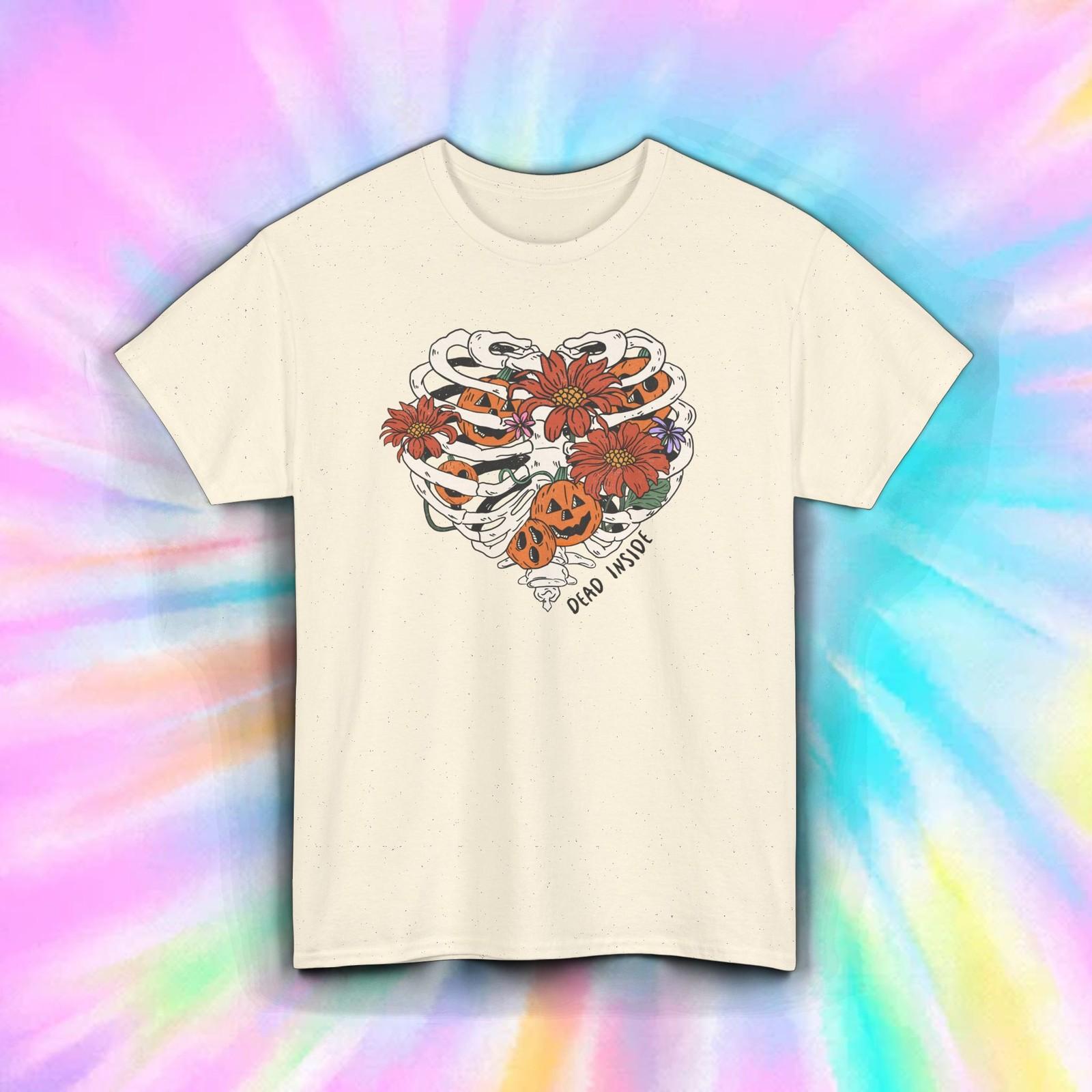 Funny Dead Inside Skeleton Pumpkin Shirt | Halloween Floral Spooky Tee S-5XL S разноцветный