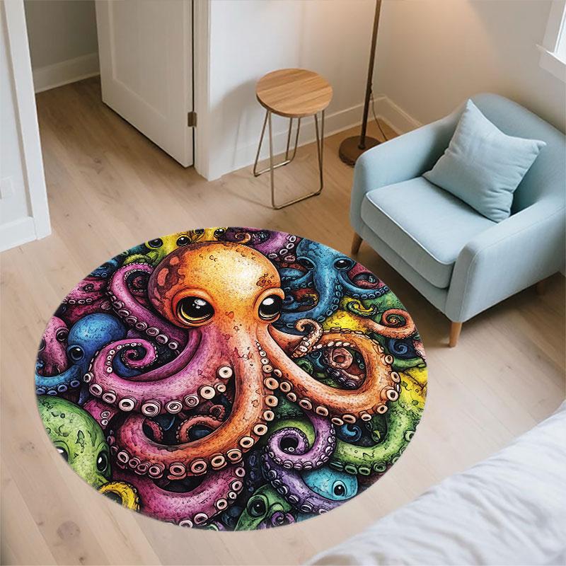Runder Teppich mit Oktopusmuster, Teppich für Wohnzimmer, Schlafzimmer, Spielzimmer, Rutschfeste Bodenmatte, Feiertagsgeschenke und Geburtstagsgeschenke.