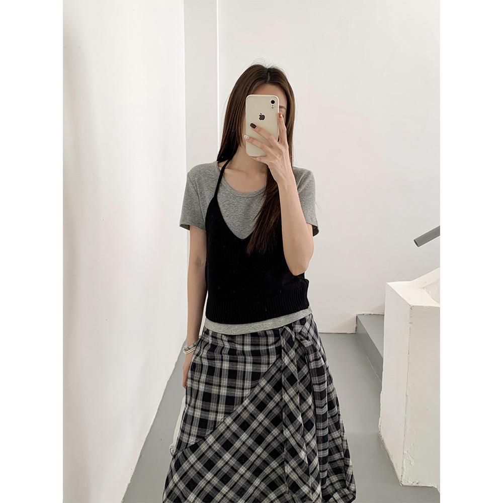 Women s Spring Korean-Style V-Neck Knit Vest - Versatile Solid Color Sleeveless Pullover One Size чёрный