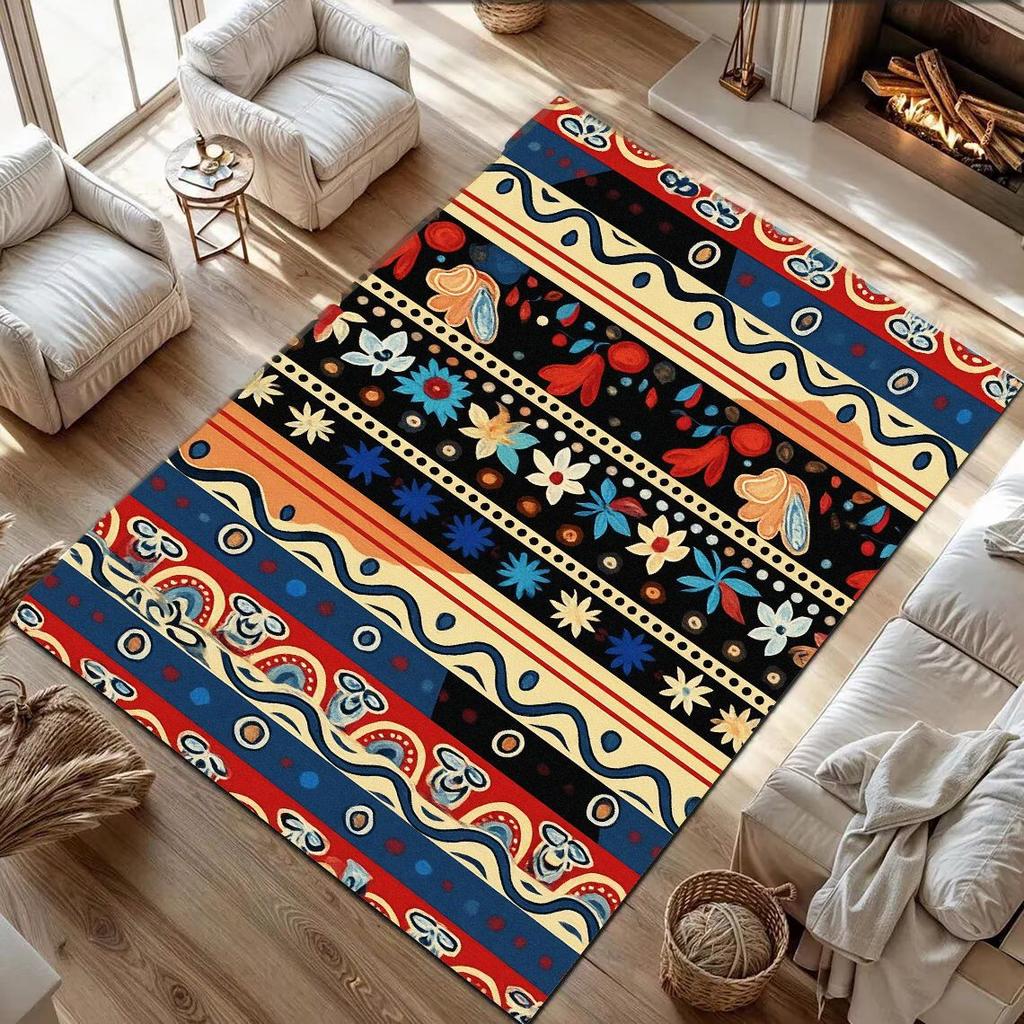 Boho Geometrisches Muster Teppich Rutschfeste Fußmatte Vintage Ethnischer Stil Teppich für Wohnzimmer Schlafzimmer Heimdekoration
