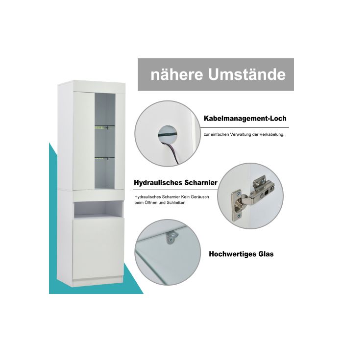 Vitrine - MUVOE - Éclairage LED 16 Couleurs - Blanc - 50x40x180 Cm - Meuble De Salon