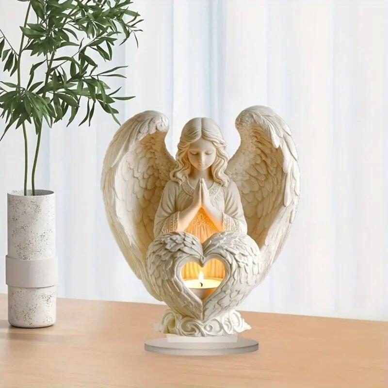 White Angel With Heart Design 2D Flat Acrylic Sculpture Tabletop Decoration Ornament For Christmas Home Blessing Gift