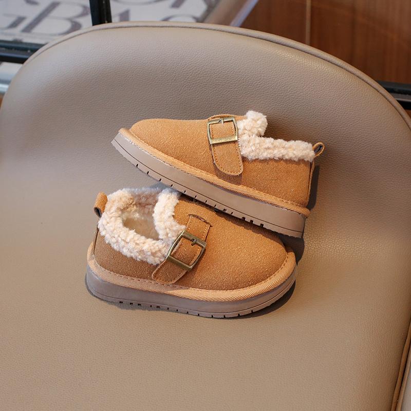 Kids Casual Shoes 2024 New Winter Shoes for Children Khaki Beige Versatile Boys Girls Warm Fashion Outdoor Cotton Shoes Non-slip