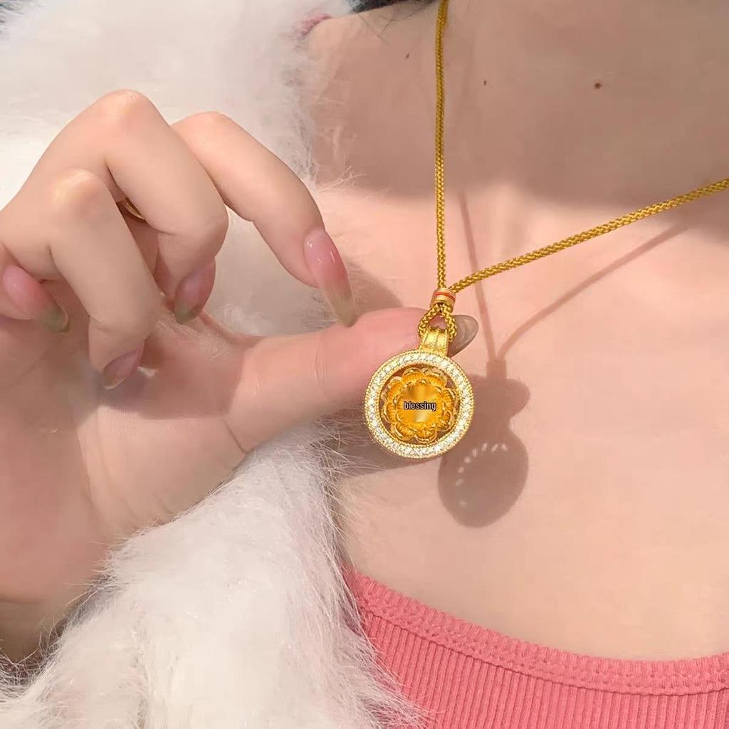 Imitation Gold Lotus Eight Treasures Rotating Pendant Necklace - Versatile Women's Court Style