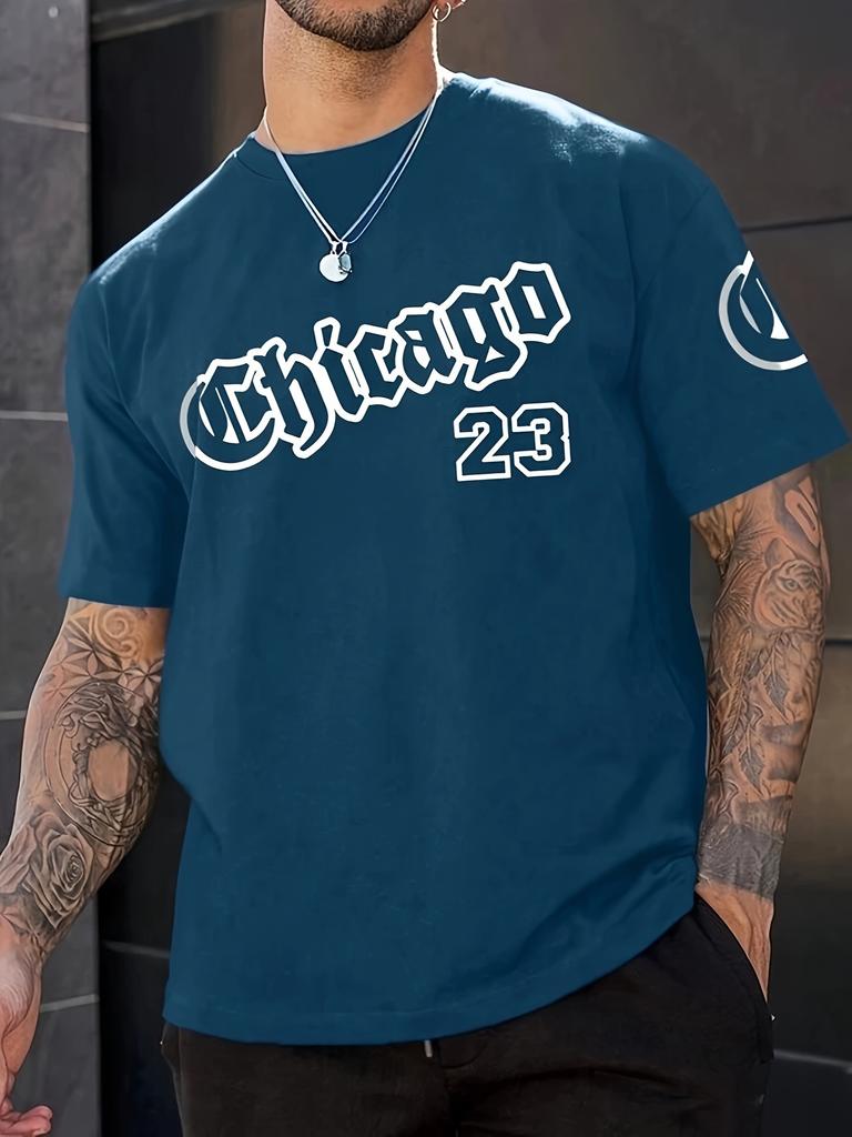 Summer Chicago Men's Loose Breathable Round Neck T-shirt with 23 Digital Racing Printed Pattern, Passionate Daily Life Top