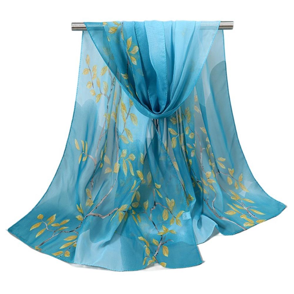 

Floral Printing Sunscreen Shawl Soft Shawl Silk New Chiffon Scarf Light Blue1