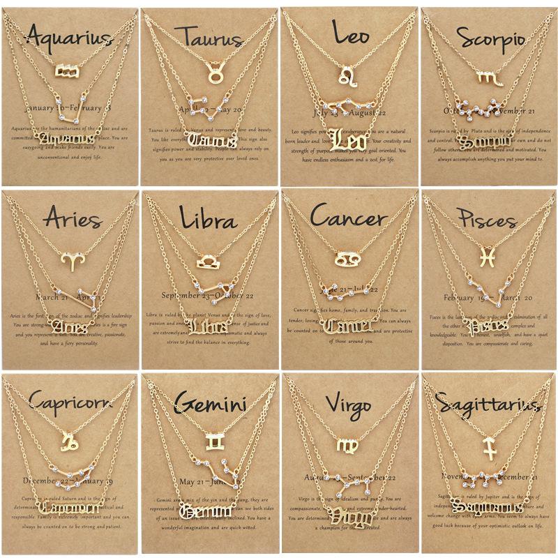 Set Colier 12 Zodii Bijuterii Retro cu Simbol Litere