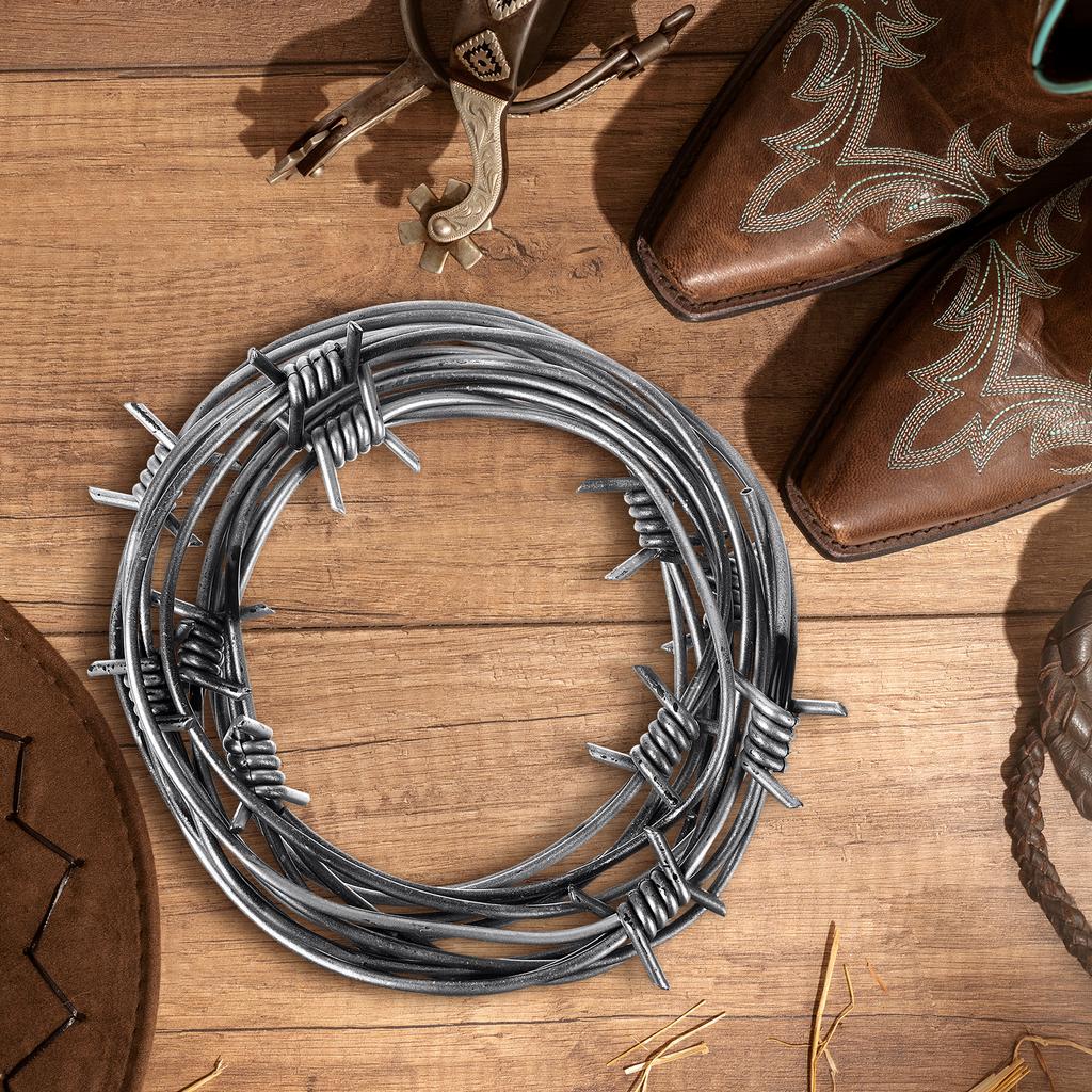 98 Foot Silver Fake Rusted Barbed Wire Decoration 12 Pcs Halloween Plastic Barb Wire Decoration Prop Western Decor Rusty Western