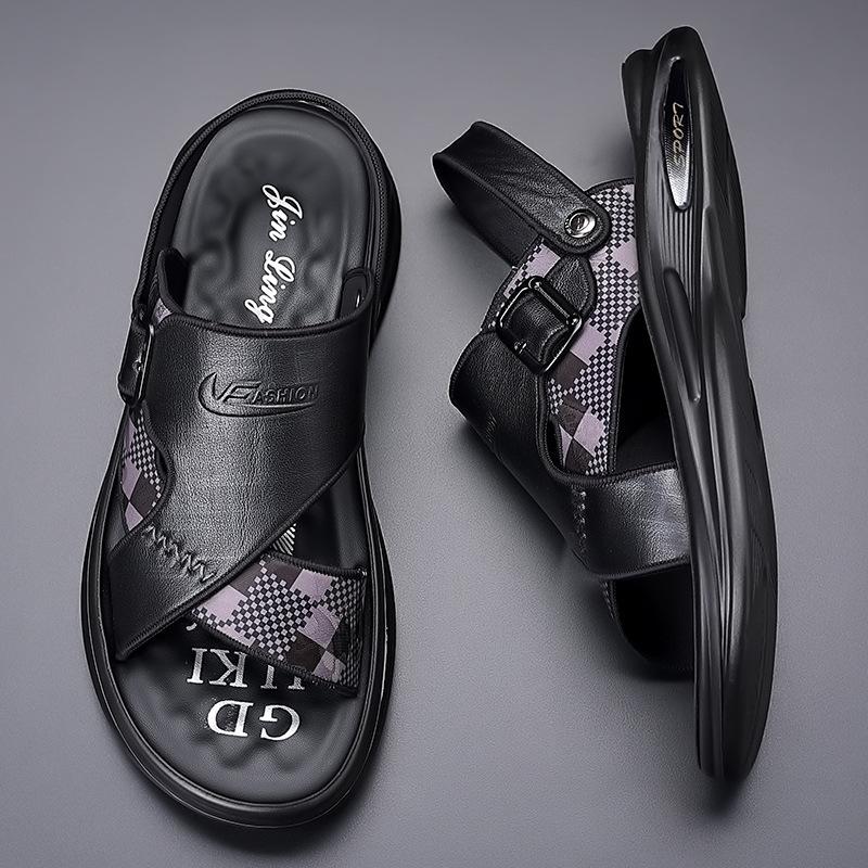 First layer cowhide sandals men's trend 2025 summer non-slip soft sole dual-purpose beach shoes men's leather sandals men's