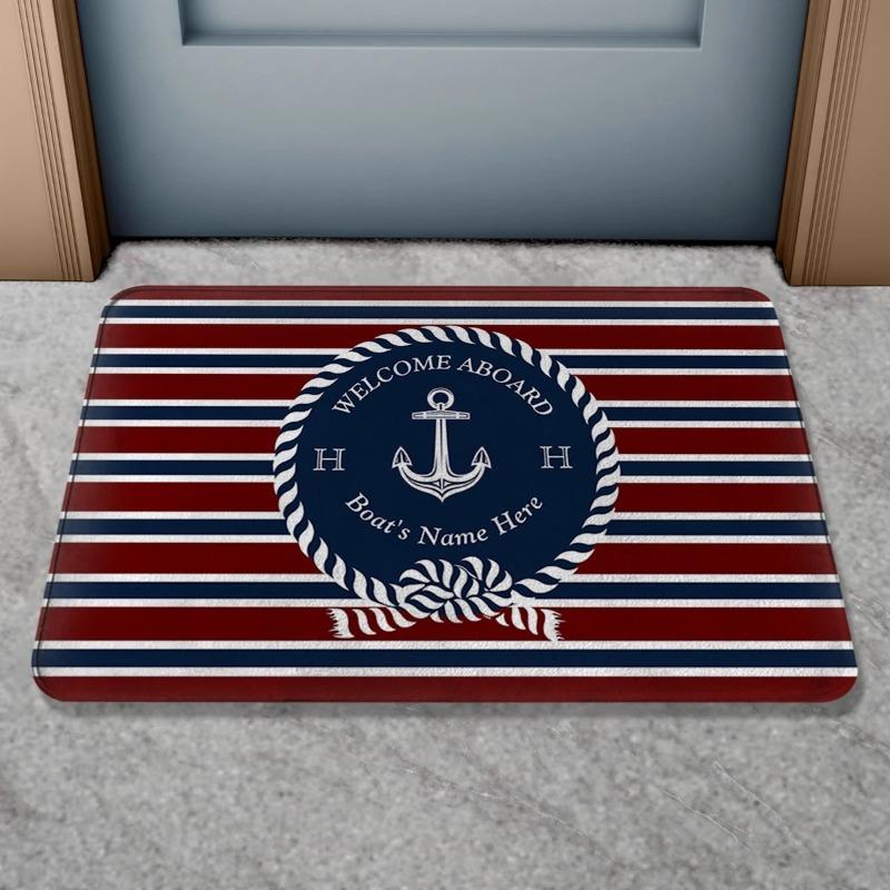 Custom Boat Name Anti Slip Door Mat Nautical Anchor Compass Ship Wheel Personalized Home Decor Floor Mat Indoor Outdoor Bath Rug
