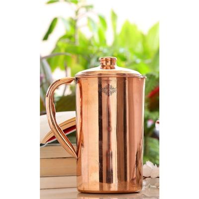 Džbán z čisté mědi, jednoduchý design, s víkem, pro skladování a podávání vody, prospěšný pro zdraví, objem - 1300 ml