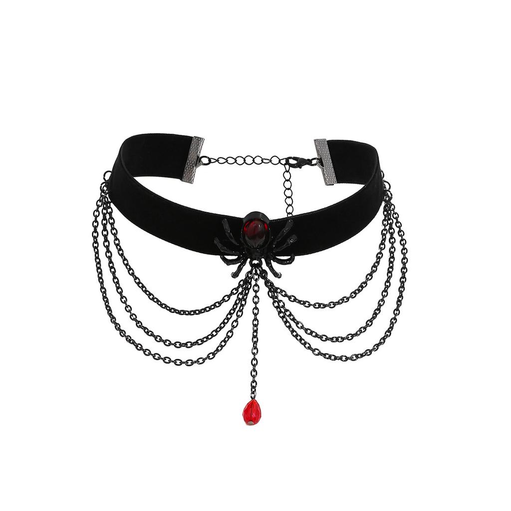 Sweet Cool Babes Ruby Spider Collar Necklace, Gothic Blood Drip Chain Tassel Necklace