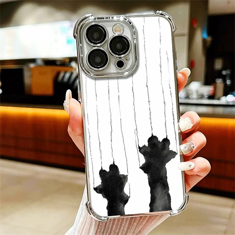 

Cat Footprint Funny Scratch Paw Cute Plating Phone Case For Iphone 16 17 Pro Max Air 16E 14 15 Plus 12 13 Mini Anti-Fall Airabag iPhone 17 Air