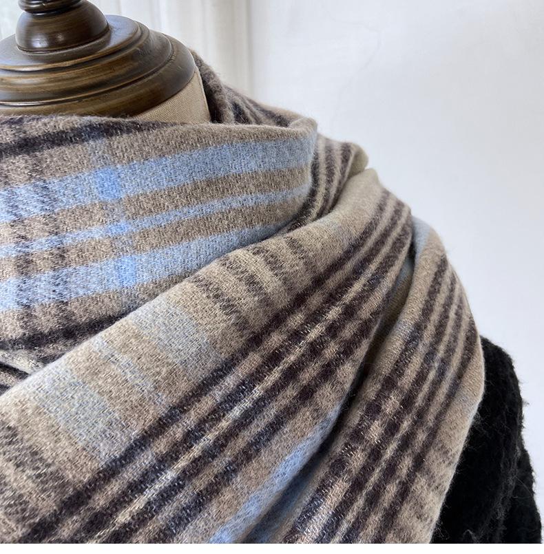 Plaid Scarf Women's New Winter Imitation Cashmere Retro Scarf Thickened Warm Shawl