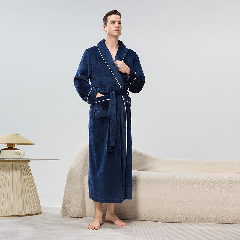 Unisex Flannel Bathrobe: Fleece Lined, Thickened, Plus Size, Autumn/Winter