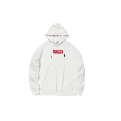 Li Ning Pullover Long Sleeve Hooded Knit Sweatshirt Men Sweatshirts Off-White AWDQ646-1