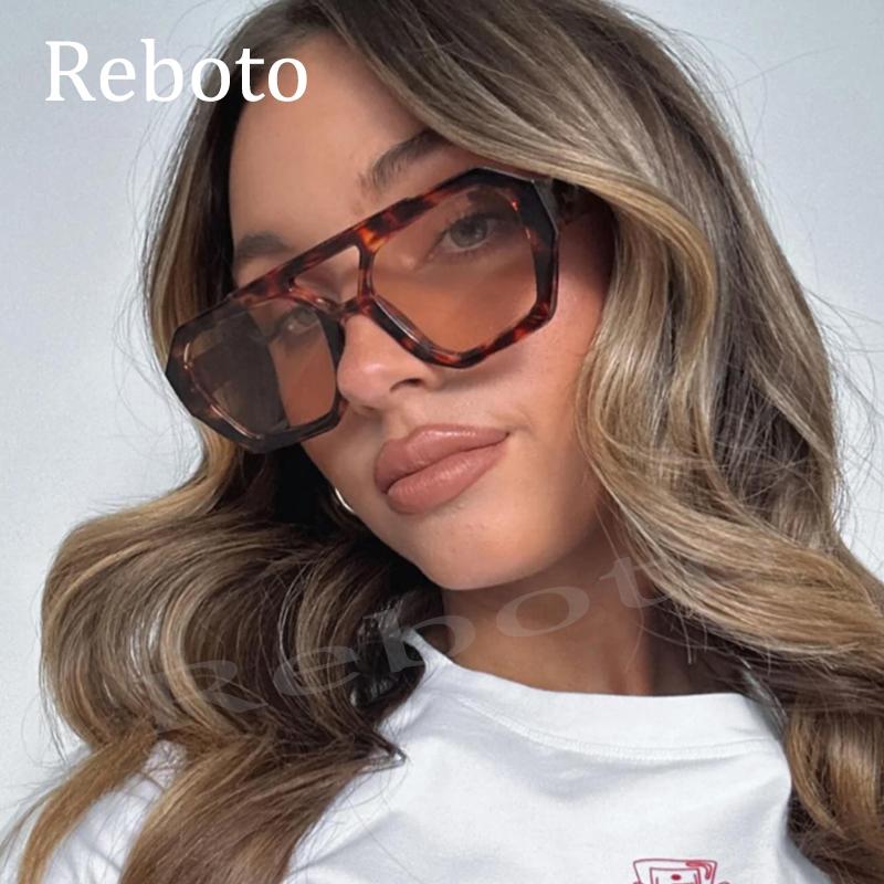 Black Brown Square Sunglasses Women Luxury Retro Double Bridges Polygon Sunglasses Female Thick Frame Eyewear Shades UV400