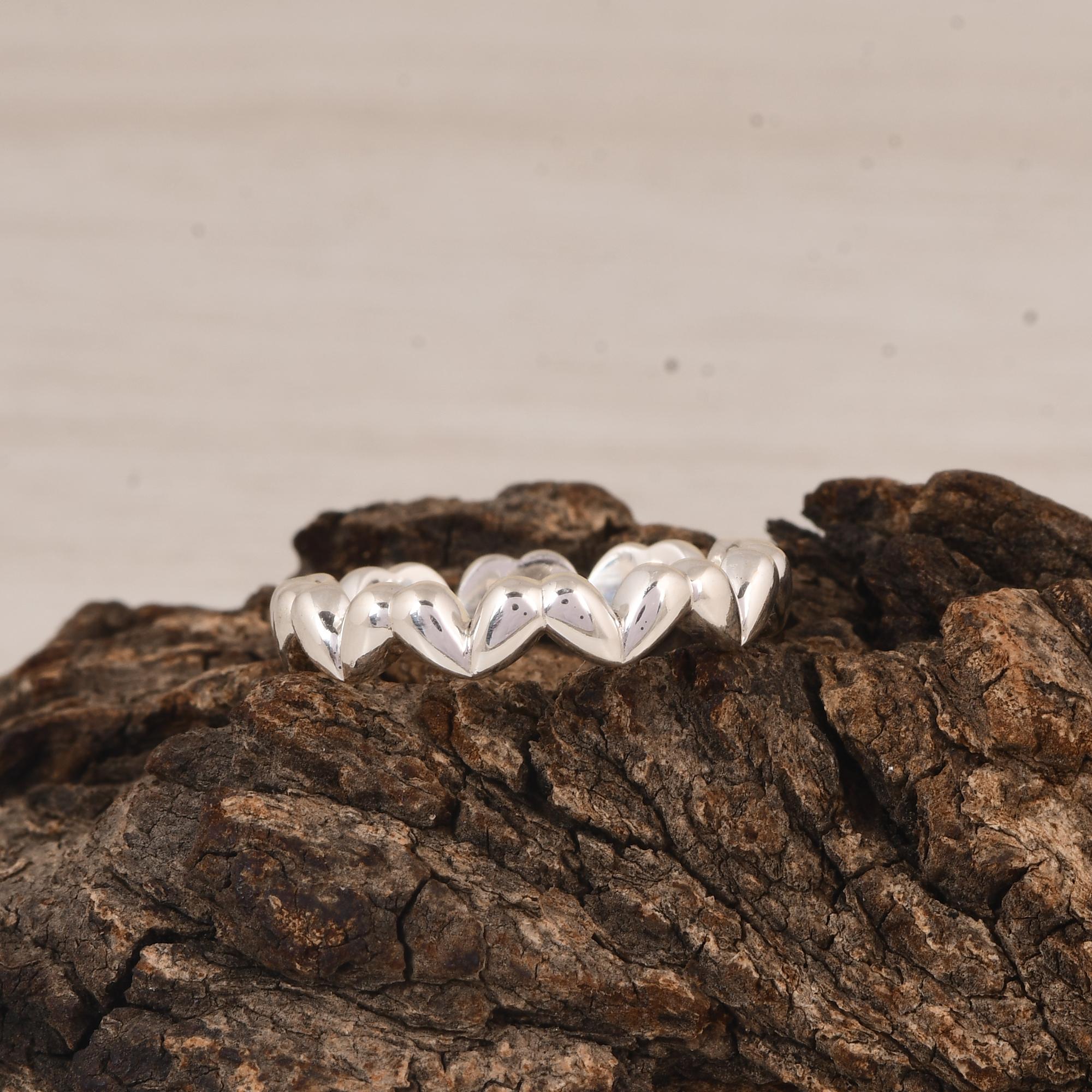 Dainty Heart Band Ring, 925 Silver Love Ring, Minimal Wedding or Promise Band, Everyday Stackable Ring. 10