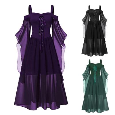 Halloween Maxi Dress Women Renaissance Vintage Off Shoulder Chiffon Long Dress Square