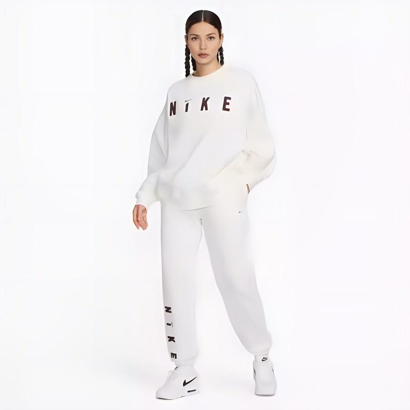 Nike Buchstaben-Kordelzug-Bündchen Fleecegefütterte Lässige Strick-Jogginghose Damen Unterteile Weiß FV4013-133