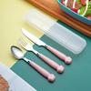 Cute Student Portable Tableware Set, Three Piece Set of Fork, Spoon and Chopsticks, Stainless Steel, Creative Cartoon