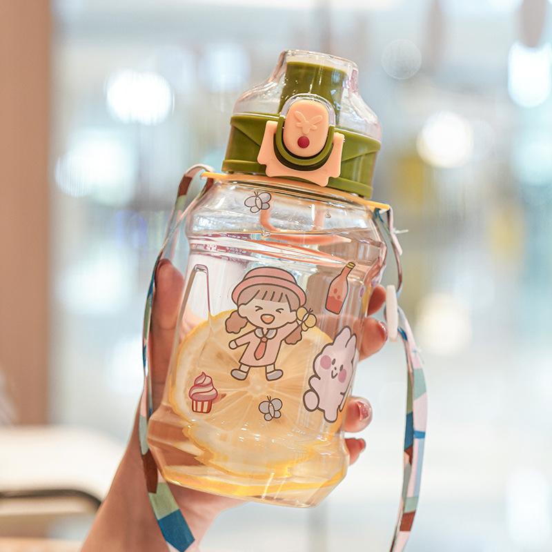 Water bottle1011 sticker plastic water cup children's strap direct drinking cup one-button elastic cover leak-proof and drop-proof cute cartoon