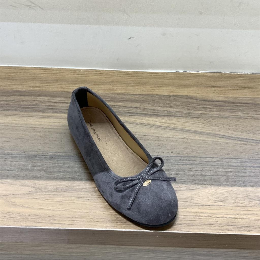 Inner Height Increase Retro Suede Round Head Ballet Single Shoes Women's Shoes 2025 New Autumn Leopard Print Bow Evening Shoes