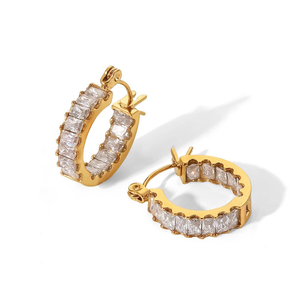 Trendy Jewelry 18K Gold Plated Stainless Steel Earrings Luxury Colorful Cubic Zirconia Hoop Earrings Women