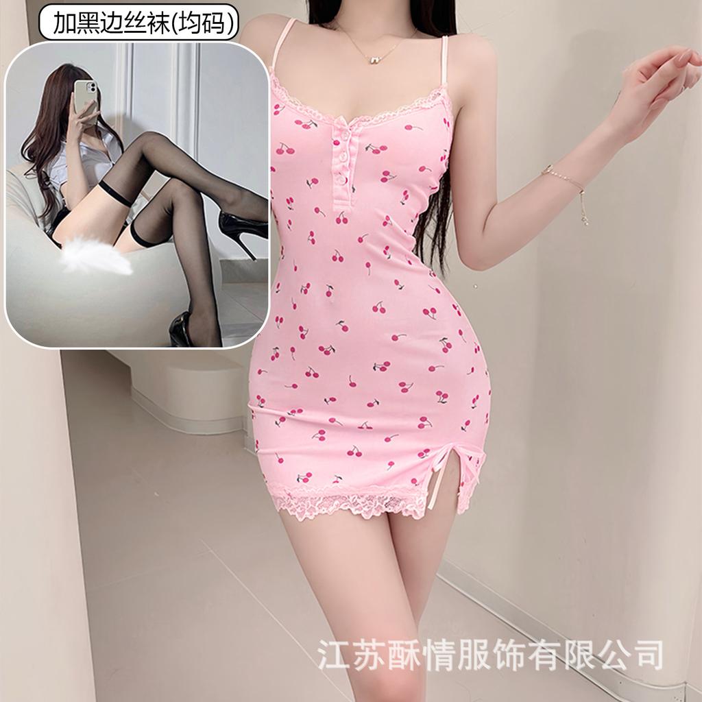 Sex lingerie pure desire cherry sexy women's bed small chest plus chest pad passion uniform seduction suit