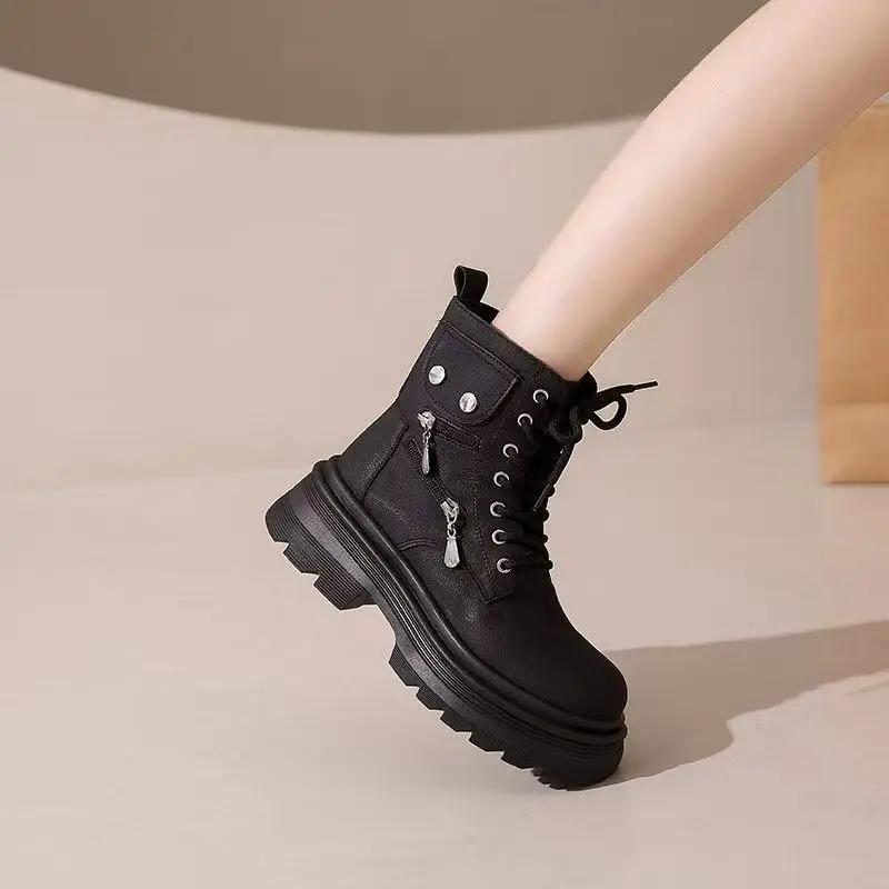 Fashion Booties Height Increasing Lightweight Woman Short Shoes British Style High Quality On Offer Fashion 2025 Ankle Boots for Women