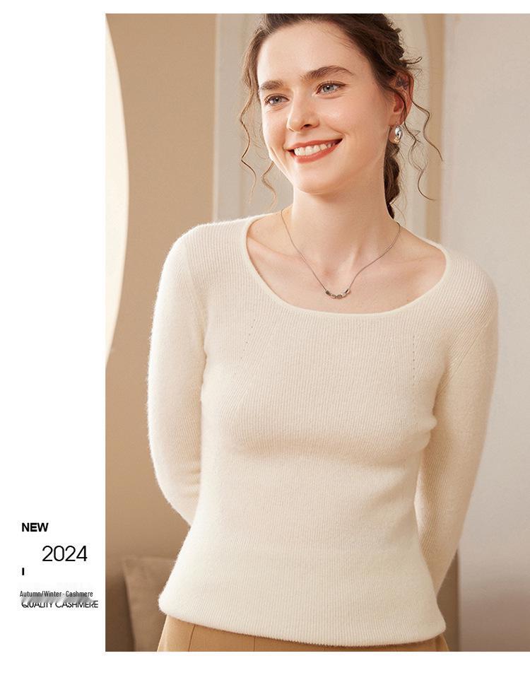 Women's Slim Fit U-Neck Cashmere Knit Base Layer Sweater: Long Sleeve, Fashionable, Comfortable, and Skin-Friendly