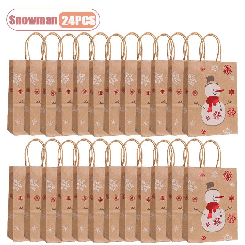 Christmas Kraft Paper Gift Bag Foil Stamped Reindeer Snowflake Tree Design Handheld Holiday Wrapping Bag for Party Gift Giving