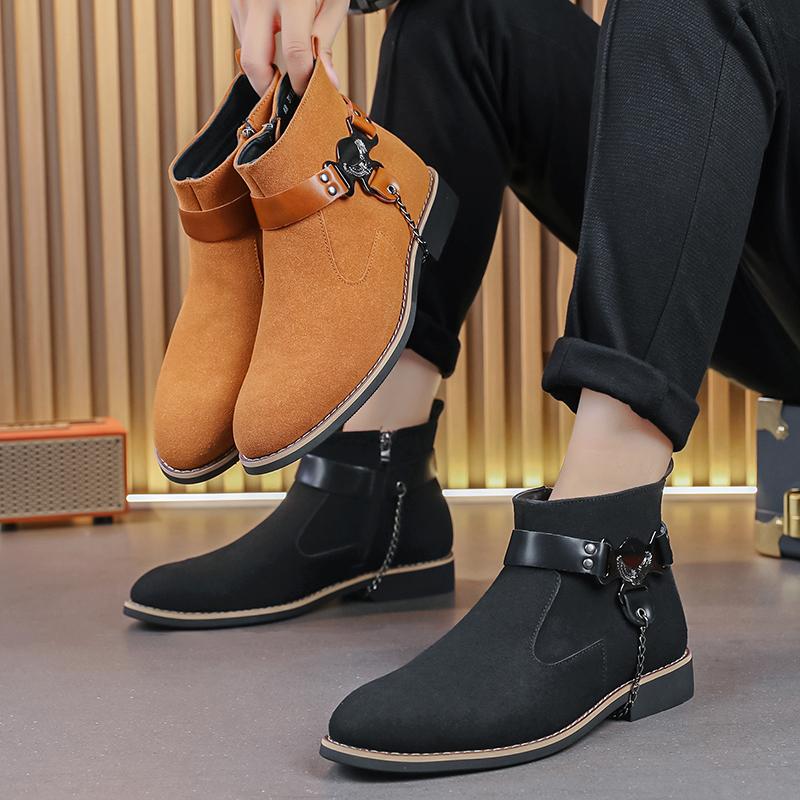 Fashion New Men Ankle Boots Black Brown Side Zipper Matte Leather Casual Short Boots European Fashion Chelsea Boots Size 38-48 Men Boots