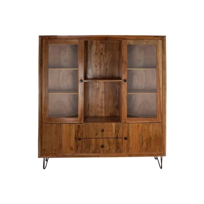 Vaisselier - Item Home - Moderne - Acacia Marron - Verre - 4 Portes - 2 Tiroirs