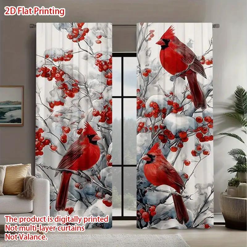2pcs Charming Poinsettia Pattern Curtains   Romantic Design Light - Filtering Polyester Curtains for Christmas Home Windows