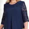 Elegante Abito da Festa da Ballo Taglie Forti Donna Lento Midi Rete Trasparente Patchwork Applicazione Foglia Mezza Manica Girocollo Abito Primavera Autunno