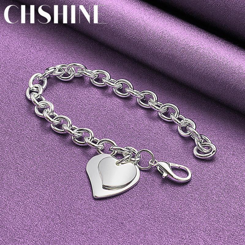 CHSHINE 925 Sterling Silver Double Heart Bracelet For Women Fashion Charm High Quality Fine Jewelry