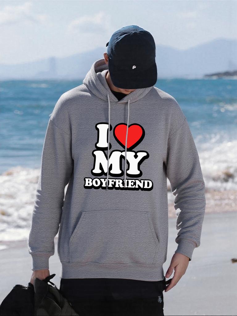 I Love My Boyfriend Print Mens Hoody Autumn Pocket Hoodies Multicolor Fleece Pullovers All-Match Comfortable Male Hoodie